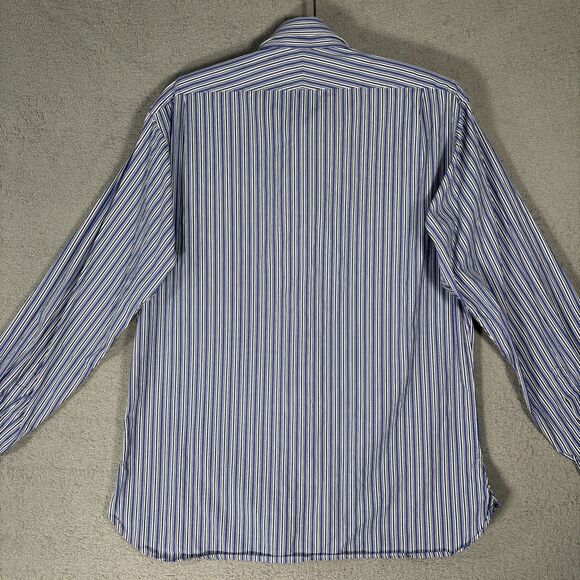 Ralph Lauren Purple Label Dress Shirt Men’s Size 17 Blue White Stripes Italy - Picture 13 of 16